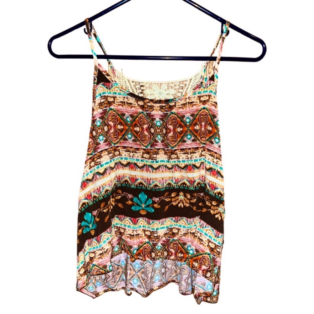colorful pattern tank w/ cut out back | happening in the present | size small